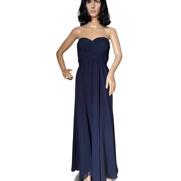 Ralph Lauren Navy Wrapped Bodice Sweetheart Strapless Chiffon Dress size 0 P - Picture 6 of 16